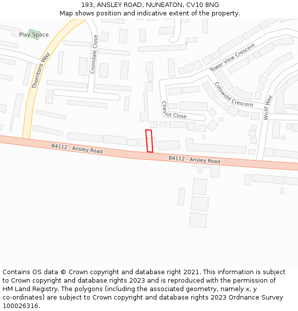 193, ANSLEY ROAD, NUNEATON, CV10 8NG: Location map and indicative extent of plot