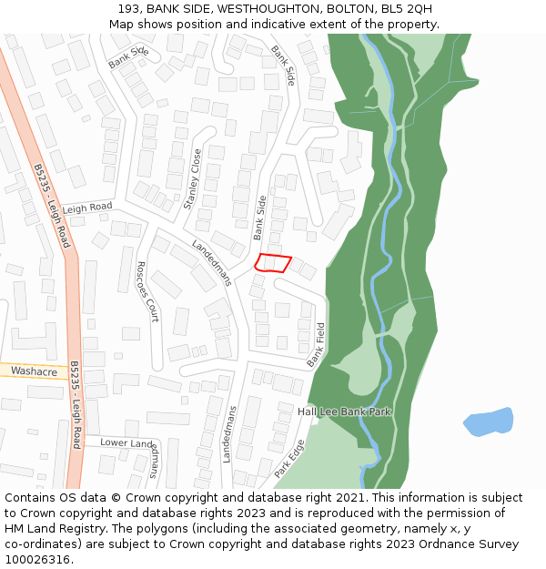 193, BANK SIDE, WESTHOUGHTON, BOLTON, BL5 2QH: Location map and indicative extent of plot