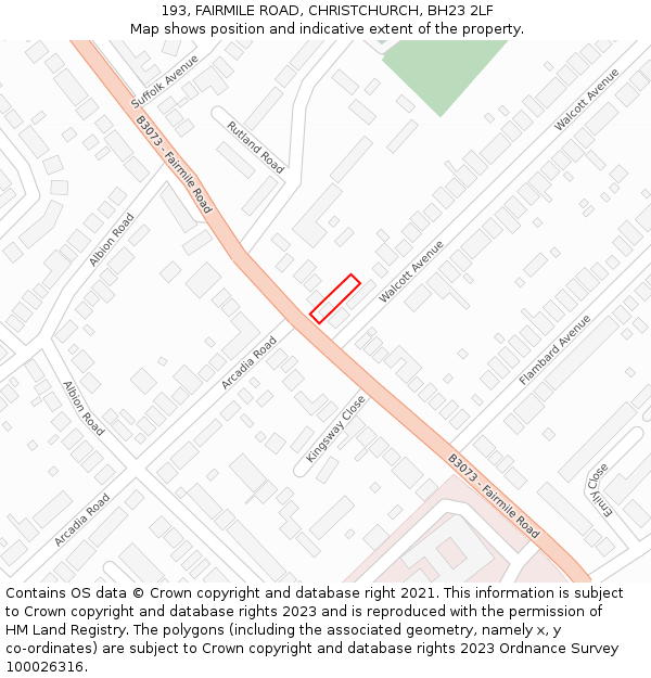 193, FAIRMILE ROAD, CHRISTCHURCH, BH23 2LF: Location map and indicative extent of plot