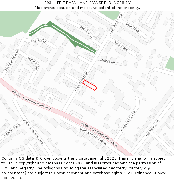 193, LITTLE BARN LANE, MANSFIELD, NG18 3JY: Location map and indicative extent of plot