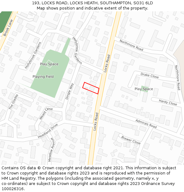 193, LOCKS ROAD, LOCKS HEATH, SOUTHAMPTON, SO31 6LD: Location map and indicative extent of plot