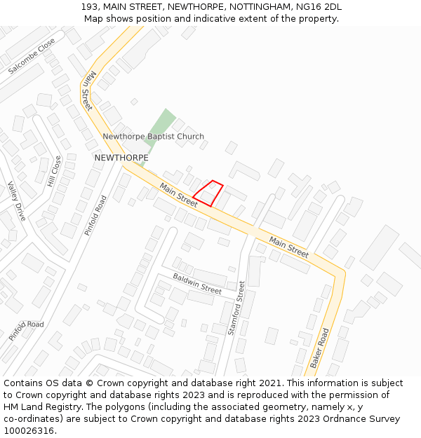 193, MAIN STREET, NEWTHORPE, NOTTINGHAM, NG16 2DL: Location map and indicative extent of plot