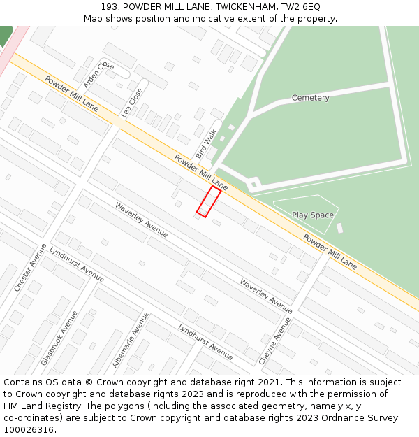 193, POWDER MILL LANE, TWICKENHAM, TW2 6EQ: Location map and indicative extent of plot