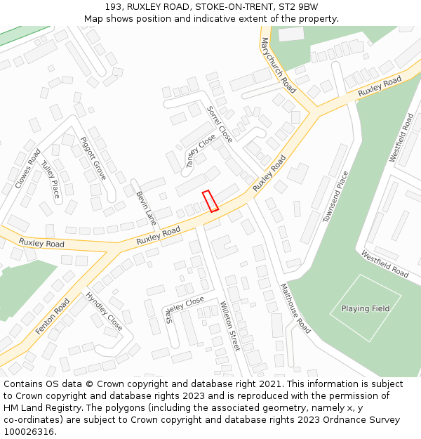 193, RUXLEY ROAD, STOKE-ON-TRENT, ST2 9BW: Location map and indicative extent of plot