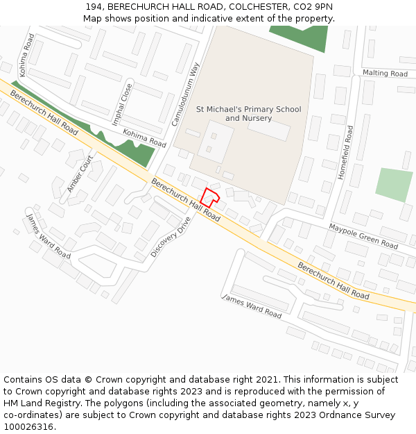194, BERECHURCH HALL ROAD, COLCHESTER, CO2 9PN: Location map and indicative extent of plot