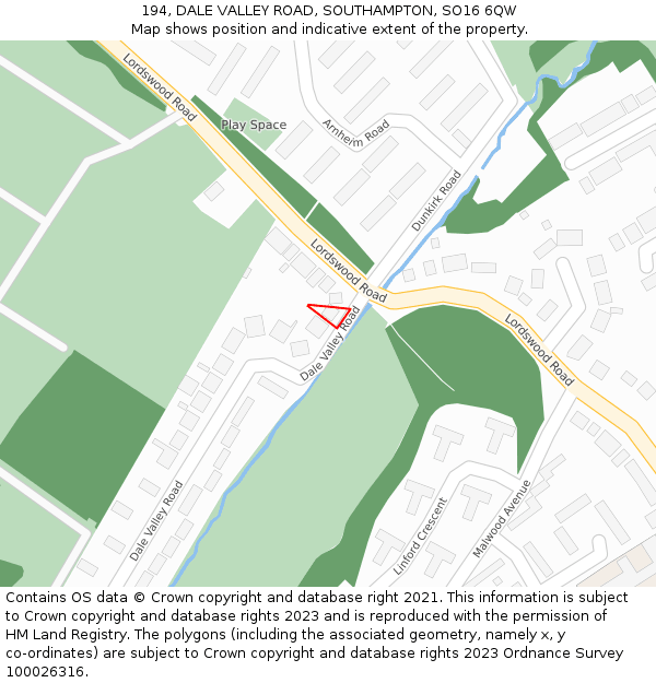 194, DALE VALLEY ROAD, SOUTHAMPTON, SO16 6QW: Location map and indicative extent of plot