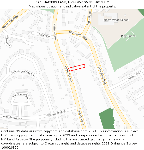 194, HATTERS LANE, HIGH WYCOMBE, HP13 7LY: Location map and indicative extent of plot