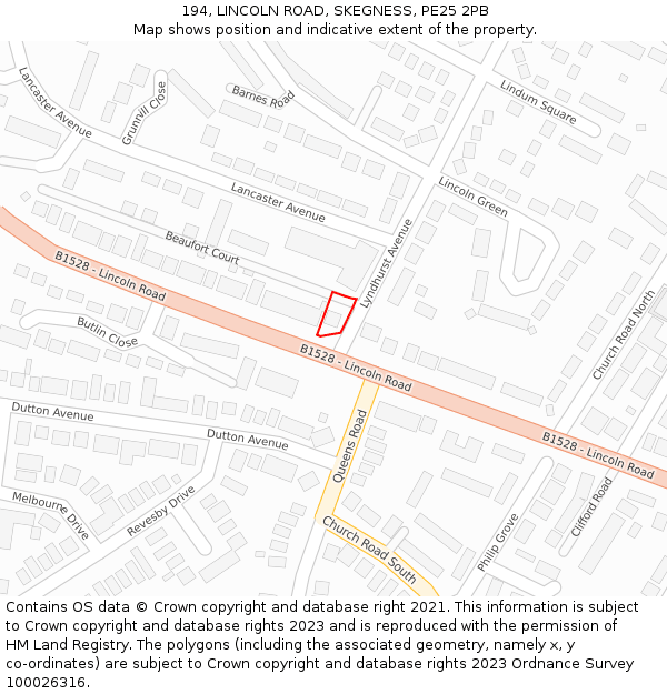 194, LINCOLN ROAD, SKEGNESS, PE25 2PB: Location map and indicative extent of plot