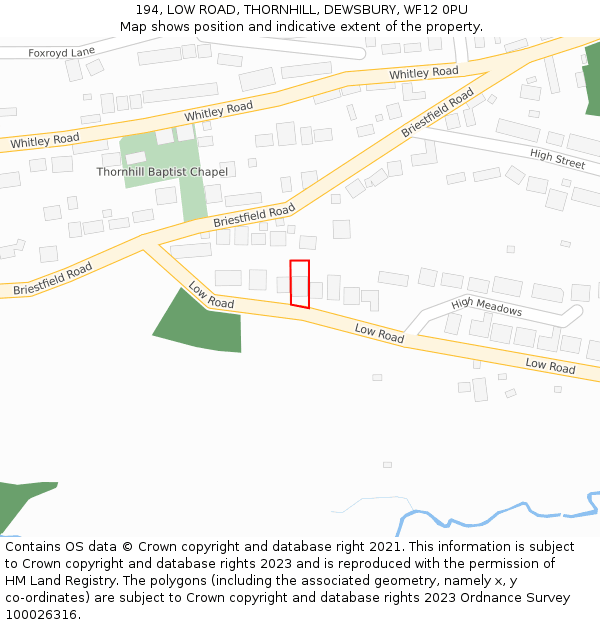 194, LOW ROAD, THORNHILL, DEWSBURY, WF12 0PU: Location map and indicative extent of plot