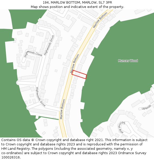 194, MARLOW BOTTOM, MARLOW, SL7 3PR: Location map and indicative extent of plot