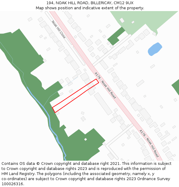 194, NOAK HILL ROAD, BILLERICAY, CM12 9UX: Location map and indicative extent of plot