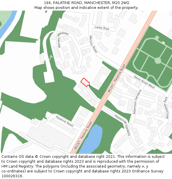 194, PALATINE ROAD, MANCHESTER, M20 2WG: Location map and indicative extent of plot