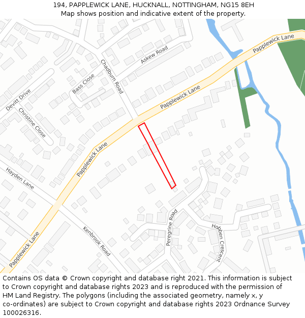 194, PAPPLEWICK LANE, HUCKNALL, NOTTINGHAM, NG15 8EH: Location map and indicative extent of plot