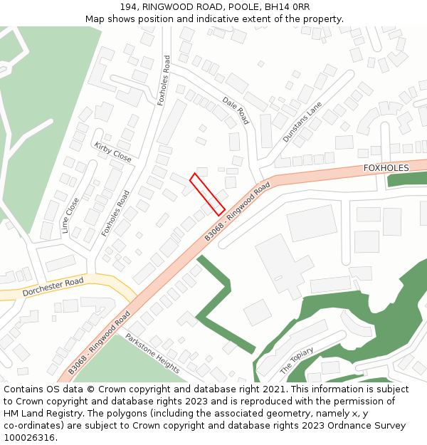 194, RINGWOOD ROAD, POOLE, BH14 0RR: Location map and indicative extent of plot
