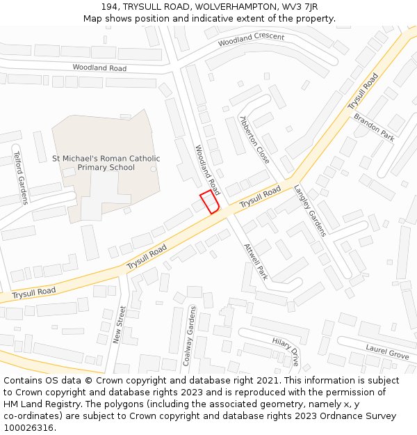 194, TRYSULL ROAD, WOLVERHAMPTON, WV3 7JR: Location map and indicative extent of plot