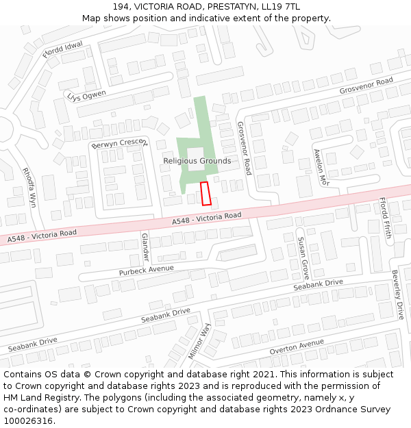 194, VICTORIA ROAD, PRESTATYN, LL19 7TL: Location map and indicative extent of plot