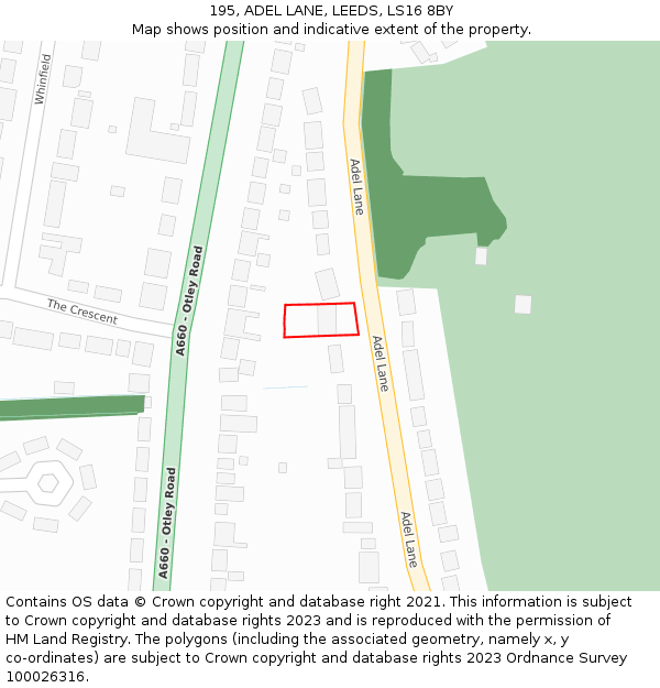 195, ADEL LANE, LEEDS, LS16 8BY: Location map and indicative extent of plot