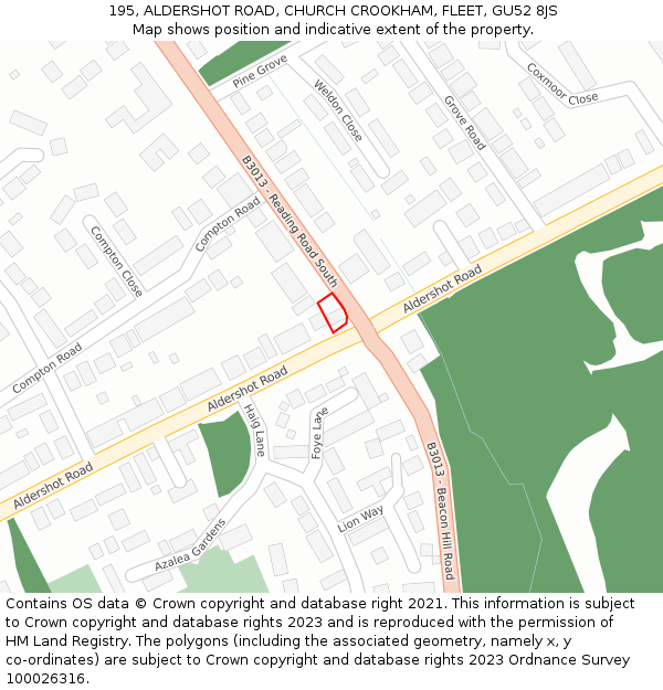 195, ALDERSHOT ROAD, CHURCH CROOKHAM, FLEET, GU52 8JS: Location map and indicative extent of plot