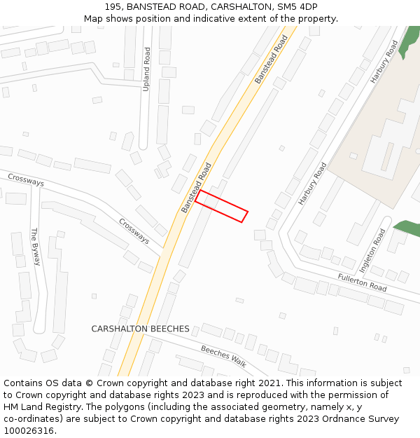 195, BANSTEAD ROAD, CARSHALTON, SM5 4DP: Location map and indicative extent of plot