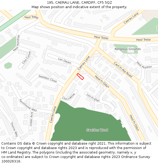 195, CAERAU LANE, CARDIFF, CF5 5QZ: Location map and indicative extent of plot