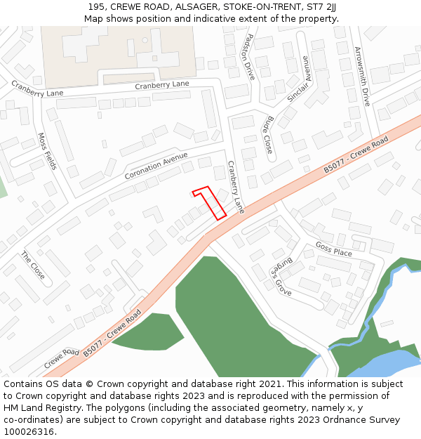 195, CREWE ROAD, ALSAGER, STOKE-ON-TRENT, ST7 2JJ: Location map and indicative extent of plot