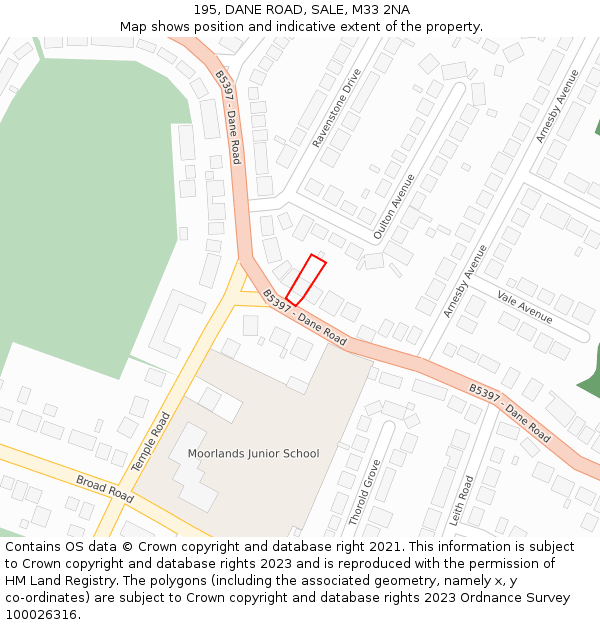195, DANE ROAD, SALE, M33 2NA: Location map and indicative extent of plot