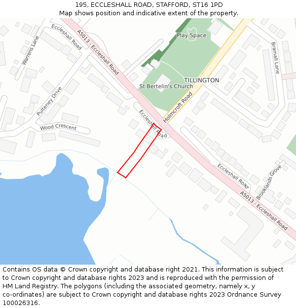 195, ECCLESHALL ROAD, STAFFORD, ST16 1PD: Location map and indicative extent of plot