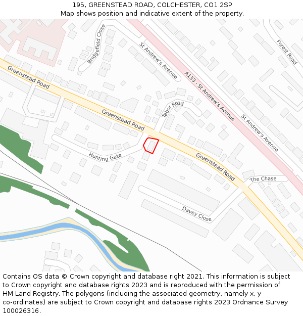 195, GREENSTEAD ROAD, COLCHESTER, CO1 2SP: Location map and indicative extent of plot