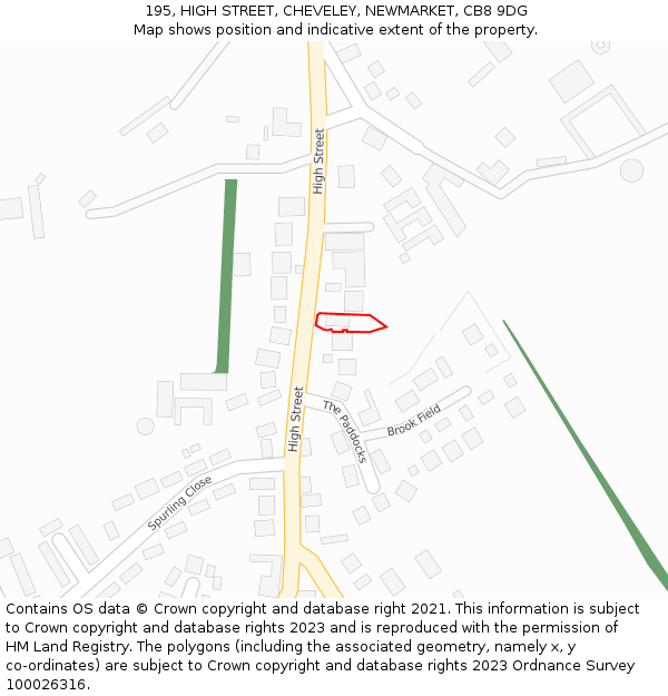 195, HIGH STREET, CHEVELEY, NEWMARKET, CB8 9DG: Location map and indicative extent of plot