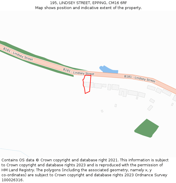 195, LINDSEY STREET, EPPING, CM16 6RF: Location map and indicative extent of plot