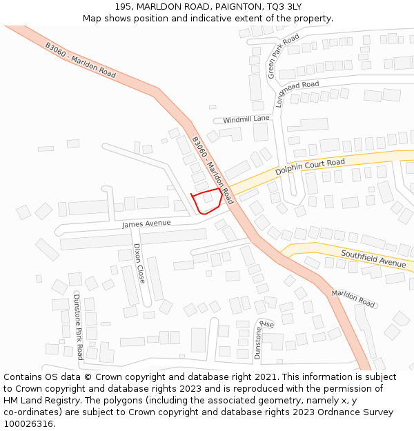 195, MARLDON ROAD, PAIGNTON, TQ3 3LY: Location map and indicative extent of plot
