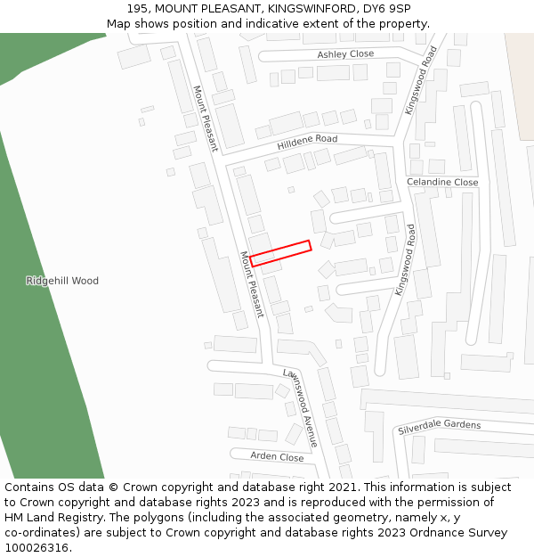 195, MOUNT PLEASANT, KINGSWINFORD, DY6 9SP: Location map and indicative extent of plot