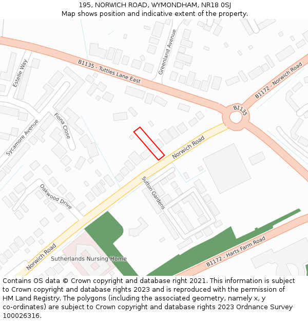 195, NORWICH ROAD, WYMONDHAM, NR18 0SJ: Location map and indicative extent of plot