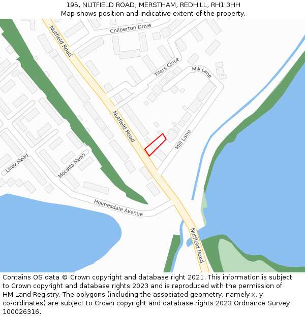 195, NUTFIELD ROAD, MERSTHAM, REDHILL, RH1 3HH: Location map and indicative extent of plot