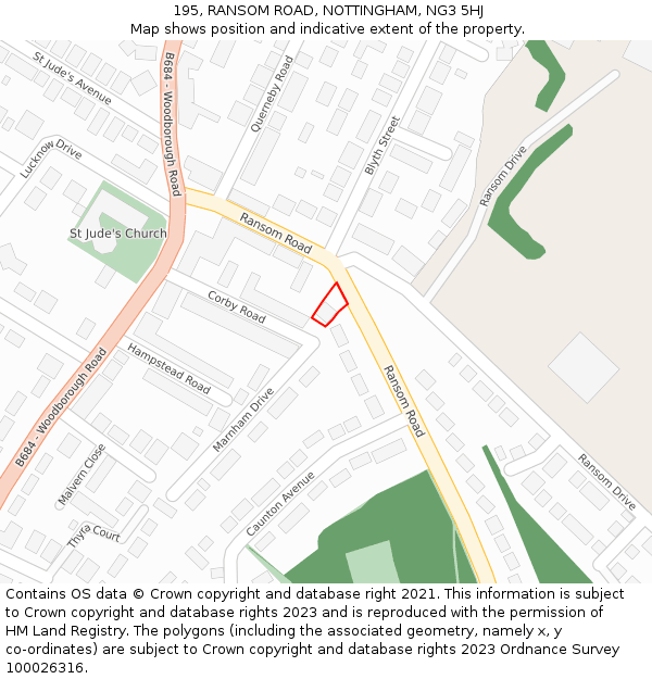 195, RANSOM ROAD, NOTTINGHAM, NG3 5HJ: Location map and indicative extent of plot