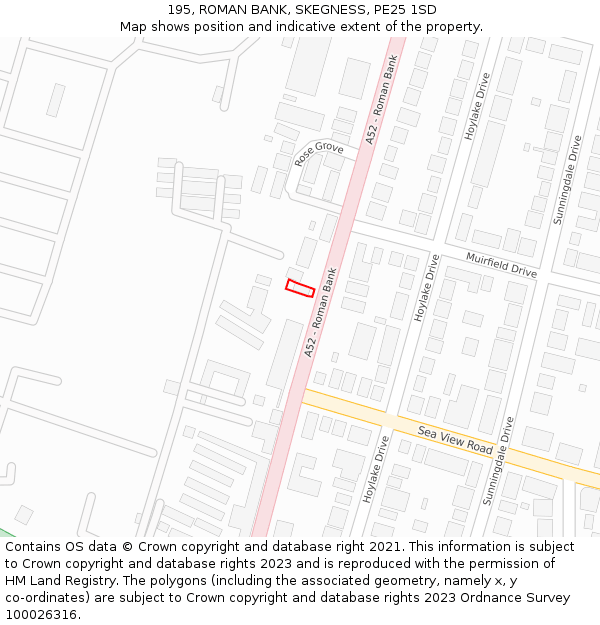 195, ROMAN BANK, SKEGNESS, PE25 1SD: Location map and indicative extent of plot