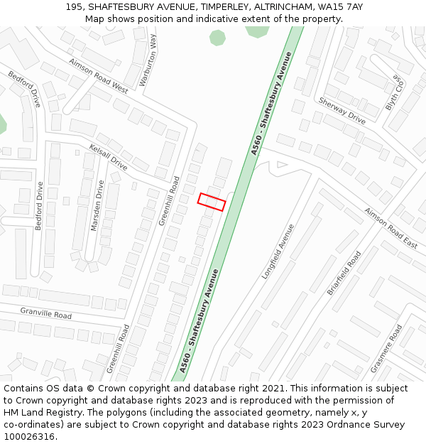 195, SHAFTESBURY AVENUE, TIMPERLEY, ALTRINCHAM, WA15 7AY: Location map and indicative extent of plot