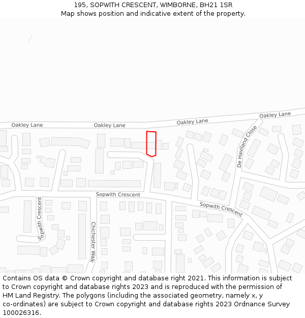 195, SOPWITH CRESCENT, WIMBORNE, BH21 1SR: Location map and indicative extent of plot