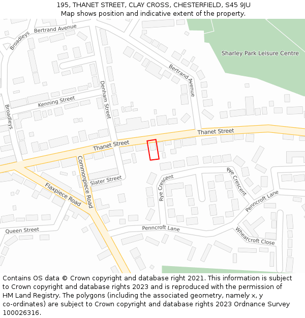 195, THANET STREET, CLAY CROSS, CHESTERFIELD, S45 9JU: Location map and indicative extent of plot