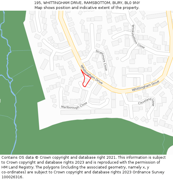 195, WHITTINGHAM DRIVE, RAMSBOTTOM, BURY, BL0 9NY: Location map and indicative extent of plot