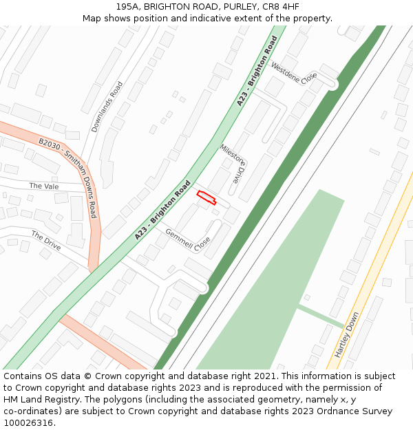195A, BRIGHTON ROAD, PURLEY, CR8 4HF: Location map and indicative extent of plot