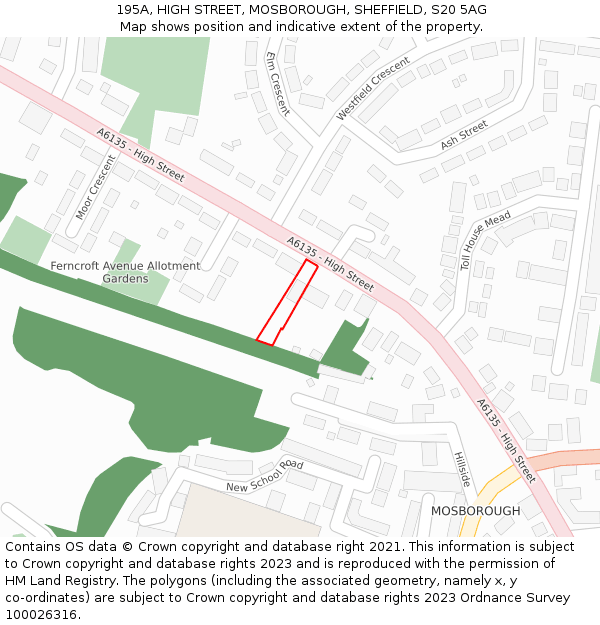 195A, HIGH STREET, MOSBOROUGH, SHEFFIELD, S20 5AG: Location map and indicative extent of plot