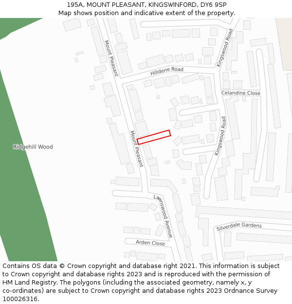 195A, MOUNT PLEASANT, KINGSWINFORD, DY6 9SP: Location map and indicative extent of plot