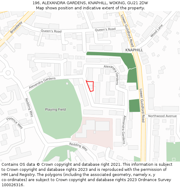 196, ALEXANDRA GARDENS, KNAPHILL, WOKING, GU21 2DW: Location map and indicative extent of plot
