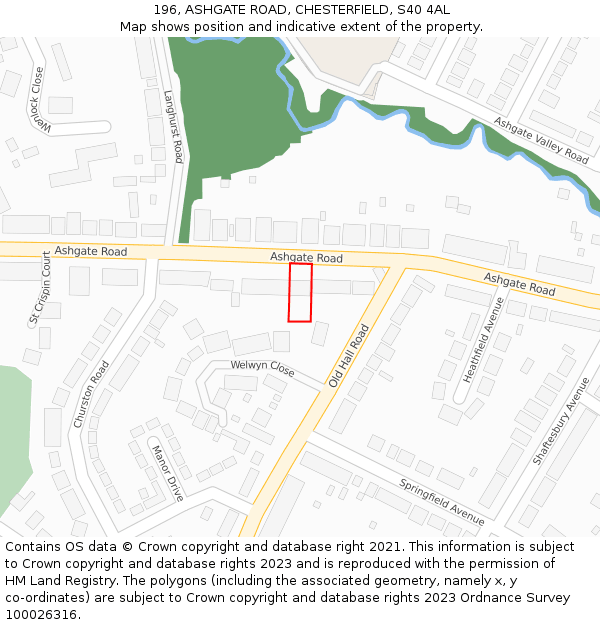 196, ASHGATE ROAD, CHESTERFIELD, S40 4AL: Location map and indicative extent of plot