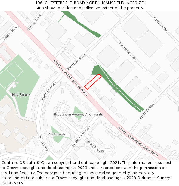 196, CHESTERFIELD ROAD NORTH, MANSFIELD, NG19 7JD: Location map and indicative extent of plot