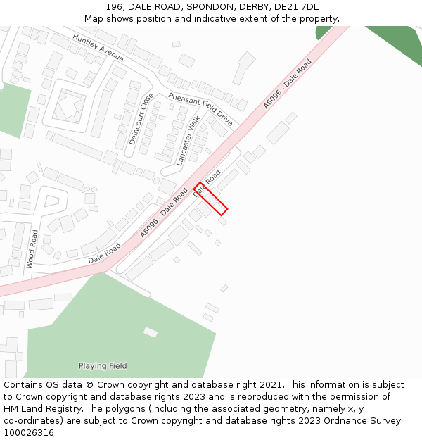 196, DALE ROAD, SPONDON, DERBY, DE21 7DL: Location map and indicative extent of plot