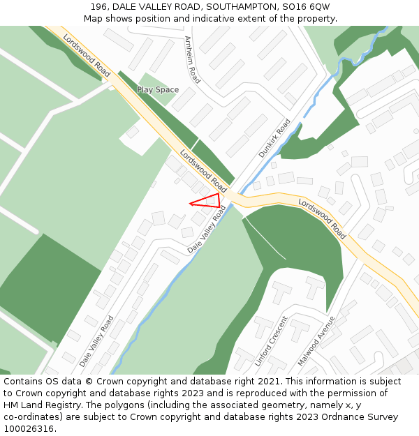 196, DALE VALLEY ROAD, SOUTHAMPTON, SO16 6QW: Location map and indicative extent of plot