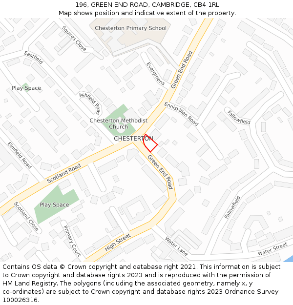 196, GREEN END ROAD, CAMBRIDGE, CB4 1RL: Location map and indicative extent of plot