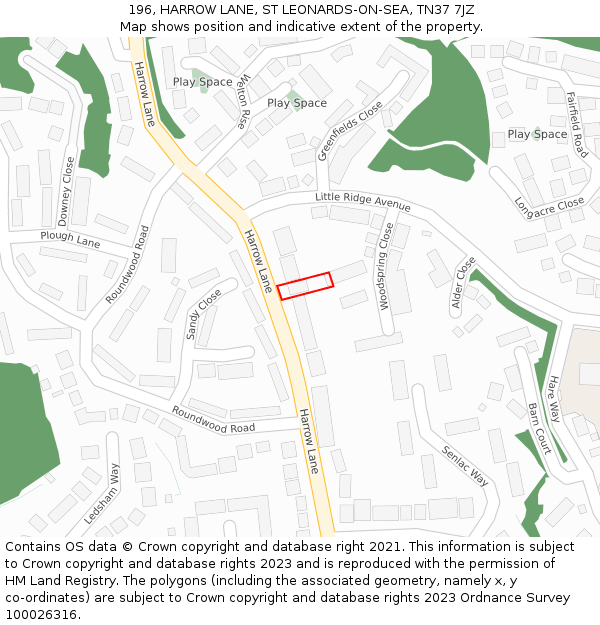 196, HARROW LANE, ST LEONARDS-ON-SEA, TN37 7JZ: Location map and indicative extent of plot